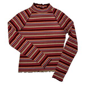 SO Goods For Life Y2K 90s Women's L Striped High Neck Ribbed Long Sleeve Top